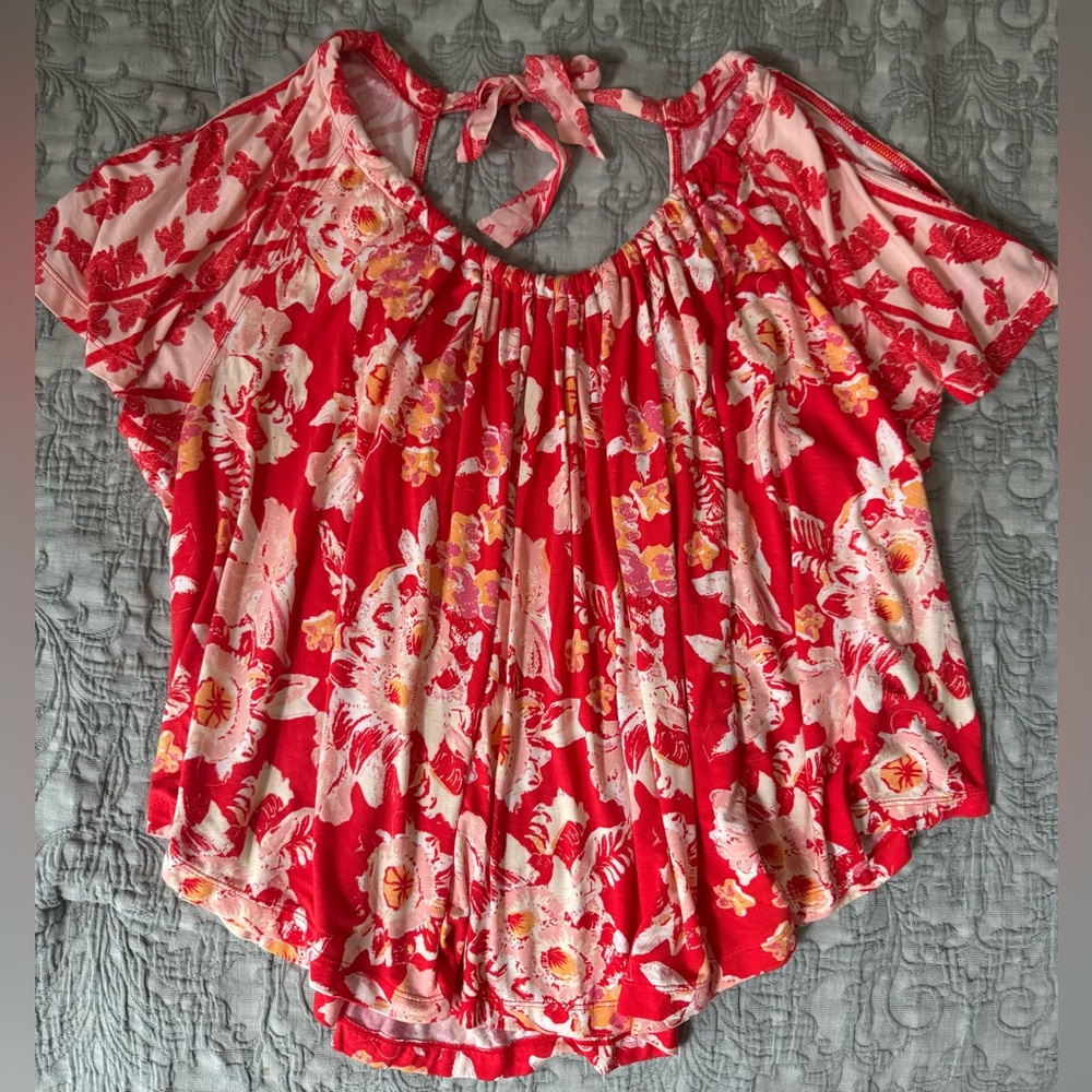 Free people orange floral Women's flowy Top sz small new